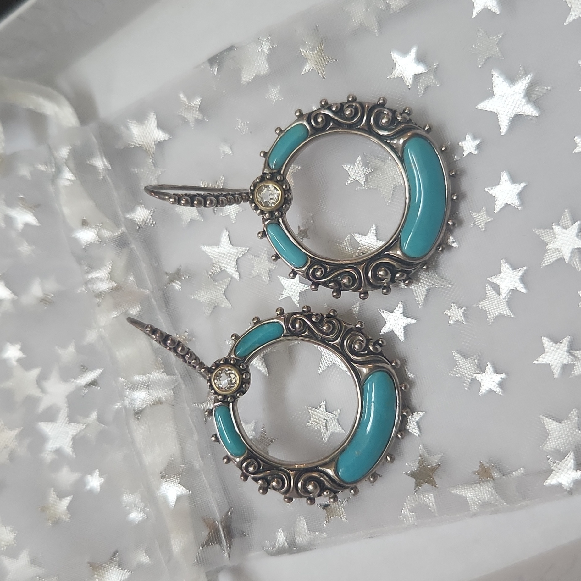 Designer Barbara Bixby Retired 18k Gold Diamond Sterling Silver Earrings 213$